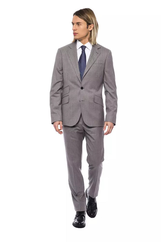 Elegant Gray Italian Wool Suit