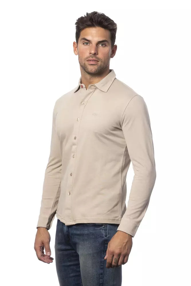 Elegant Beige Regular Fit Cotton Shirt