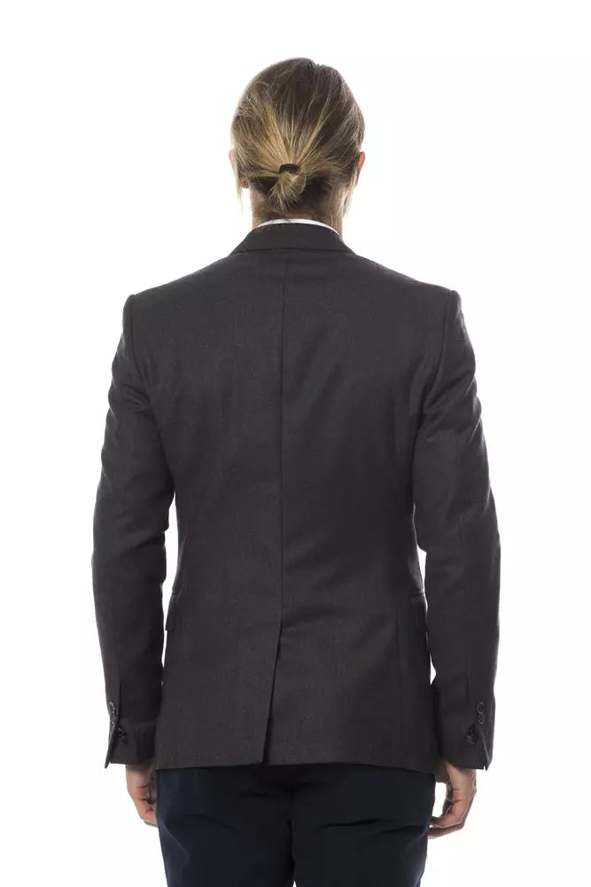 Elegant Gray Wool Men's Blazer