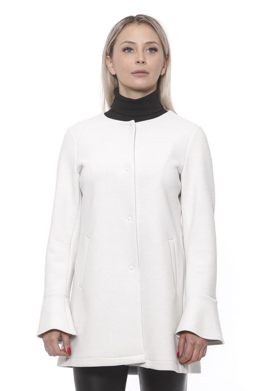 Elegant White Neoprene Woman Coat
