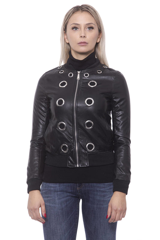 Chic Eco-Leather Studded Slim Jacket