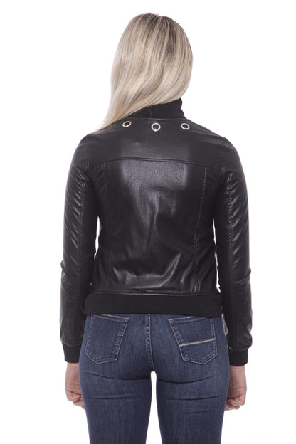 Chic Eco-Leather Studded Slim Jacket