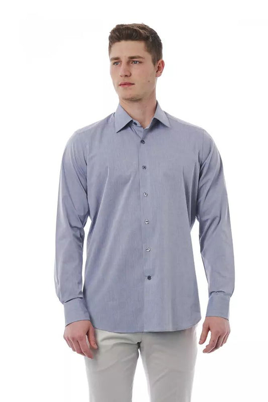 Elegant Gray Italian Collar Cotton Shirt