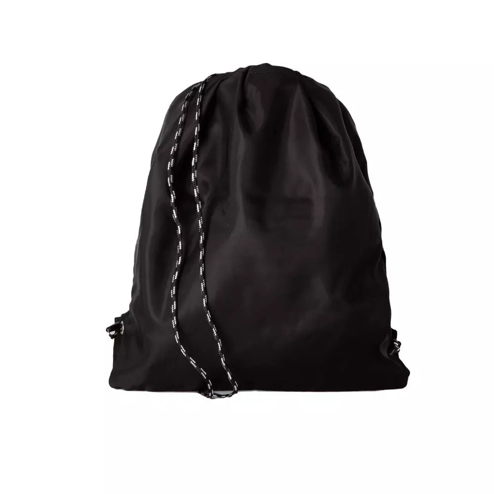 Sleek Black Nylon Drawstring Backpack