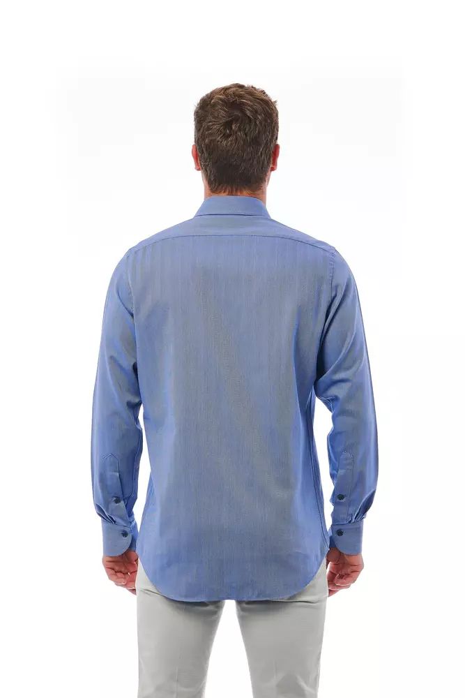 Elegant Light Blue Men's Italian Collar Shirt