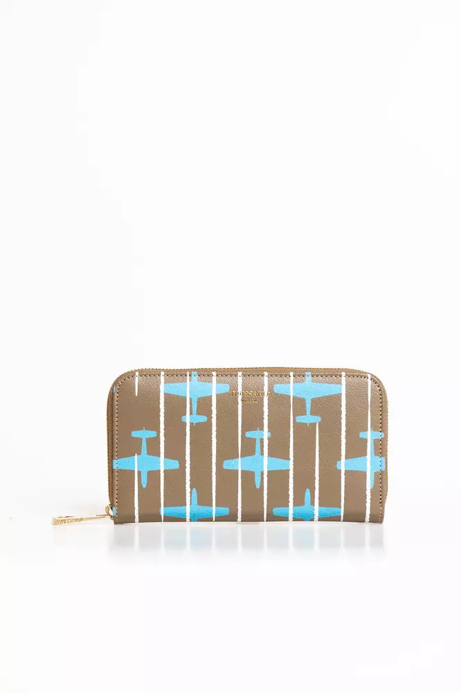 Elegant Striped Zip Leather Wallet