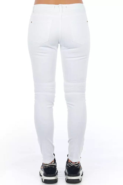 Chic Biker-Inspired White Stretch Denim Jeans