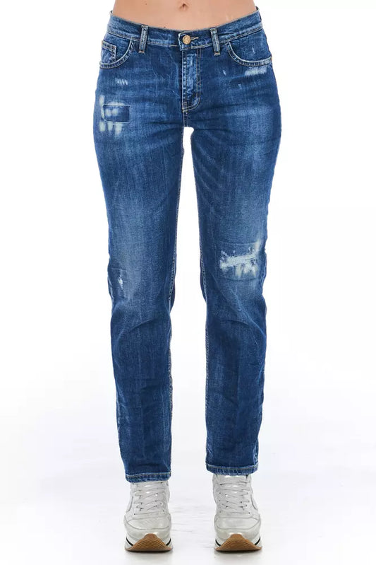 Blue Cotton Blend Worn Wash Jeans