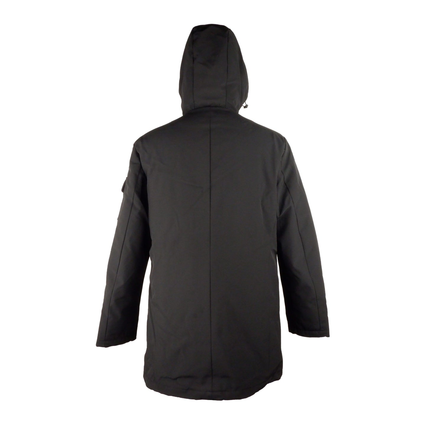 Sleek Hooded Long Jacket with Zip and Button Closure