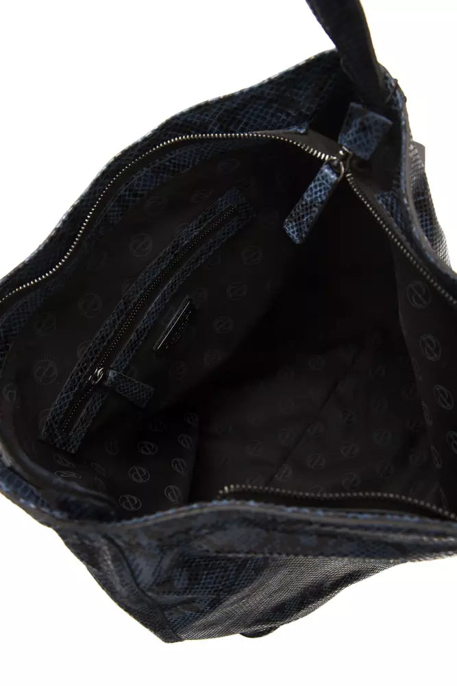 Elegant Blue Python Print Leather Shoulder Bag