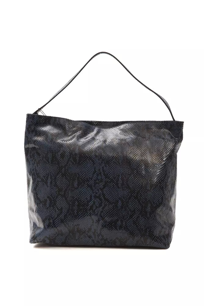 Elegant Blue Python Print Leather Shoulder Bag
