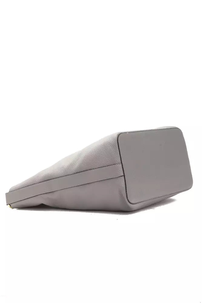 Chic Gray Leather Shoulder Bag - Adjustable Strap