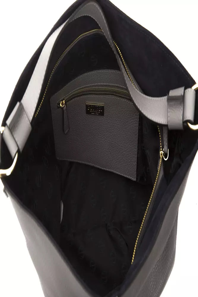 Chic Gray Leather Shoulder Bag - Adjustable Strap
