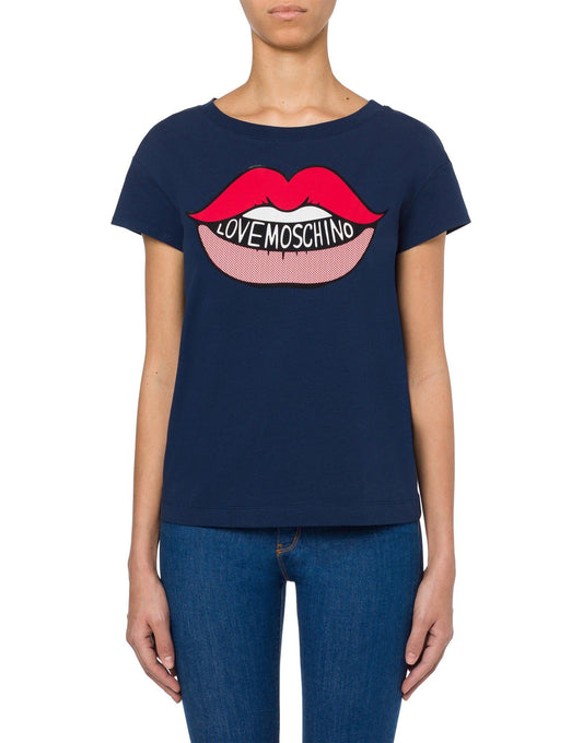 Graphic Lips Cotton Tee - Navy Blue