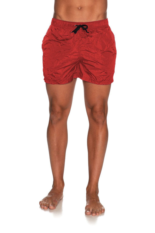 Chic Red Beach Shorts for Men with Stretch Comfort