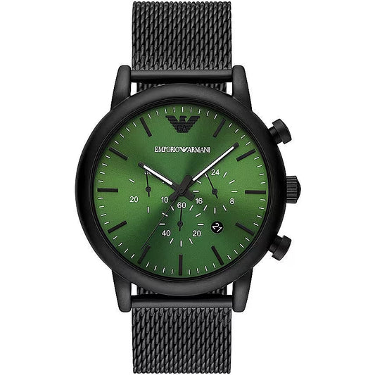 Black and Green Steel Chronograph Watch