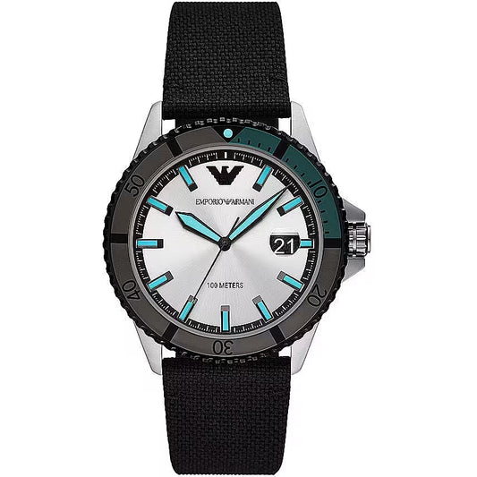 Black Silver Fabric and Steel Quartz Watch
