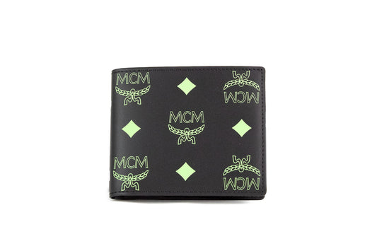 Small Black Summer Green Smooth Visetos Monogram Logo Leather Bifold Wallet